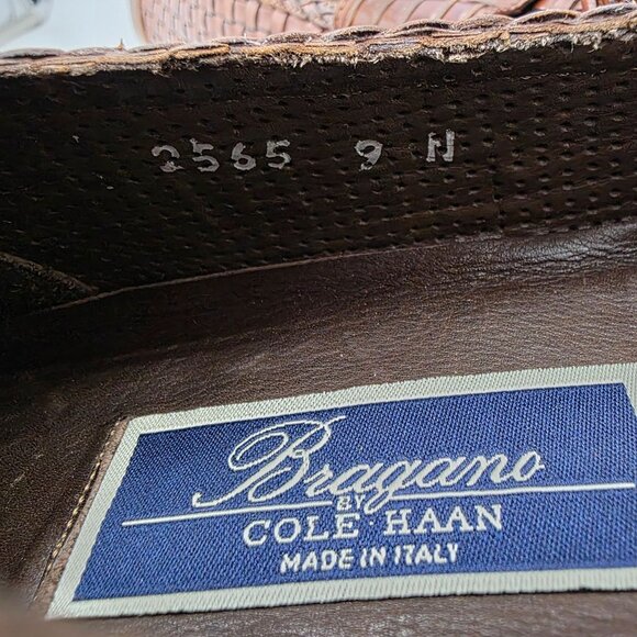 Vintage Bragano Cole Haan Brown Leather Woven Tassel Loafers Mens 9N Dress Shoes - Picture 5 of 11
